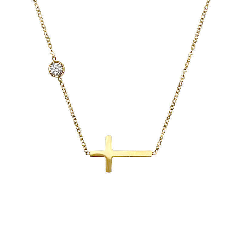 Horizontal Cross with Bezel Rhinestone Necklace