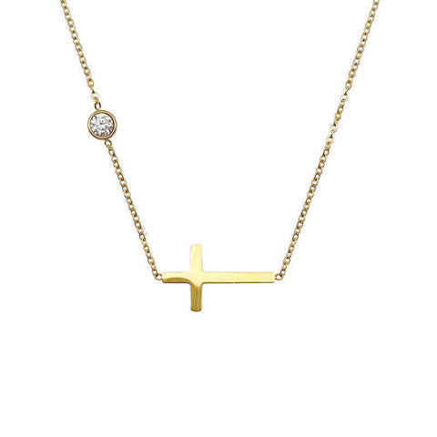 Horizontal Cross with Bezel Rhinestone Necklace