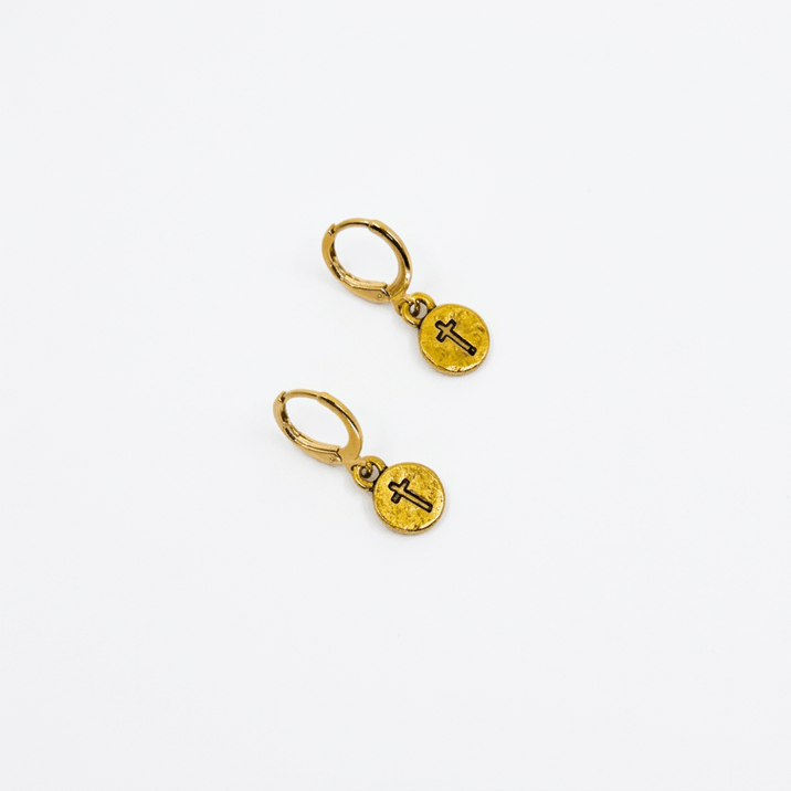 Circle with Cross Earrings