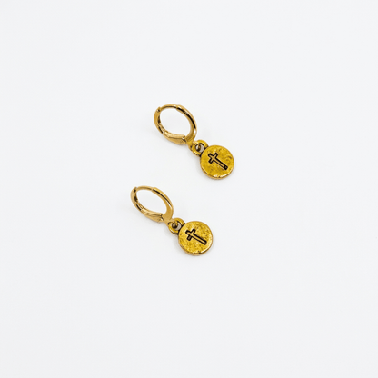 Circle with Cross Earrings