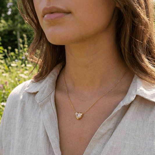 The Pink Stone in Gold Heart Necklace