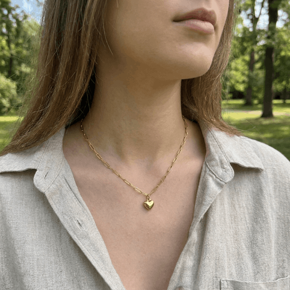 Paperclip Chain Link Necklace - Bubbly Heart