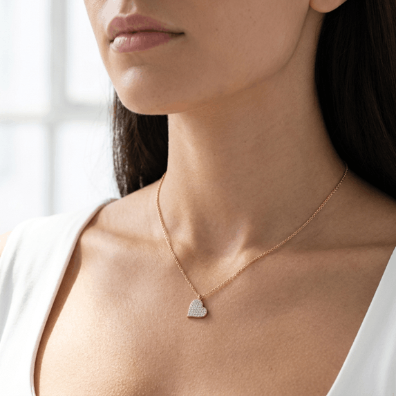 The Lovely Heart Necklace in White Diamond & 14K Gold