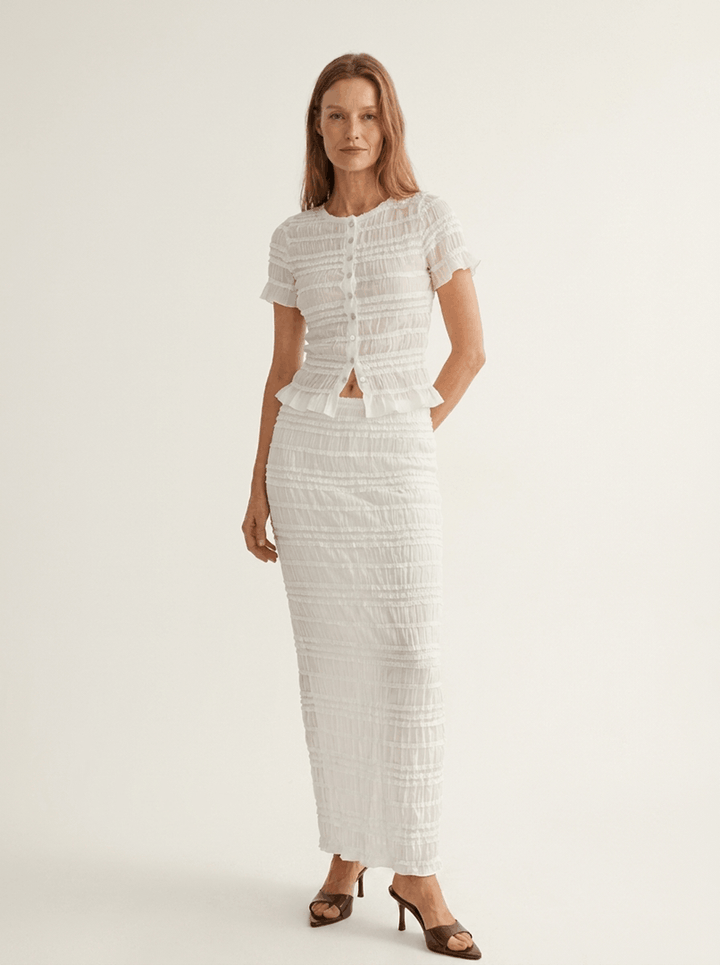 Crinkle Shirred Top & Midi Skirt Set