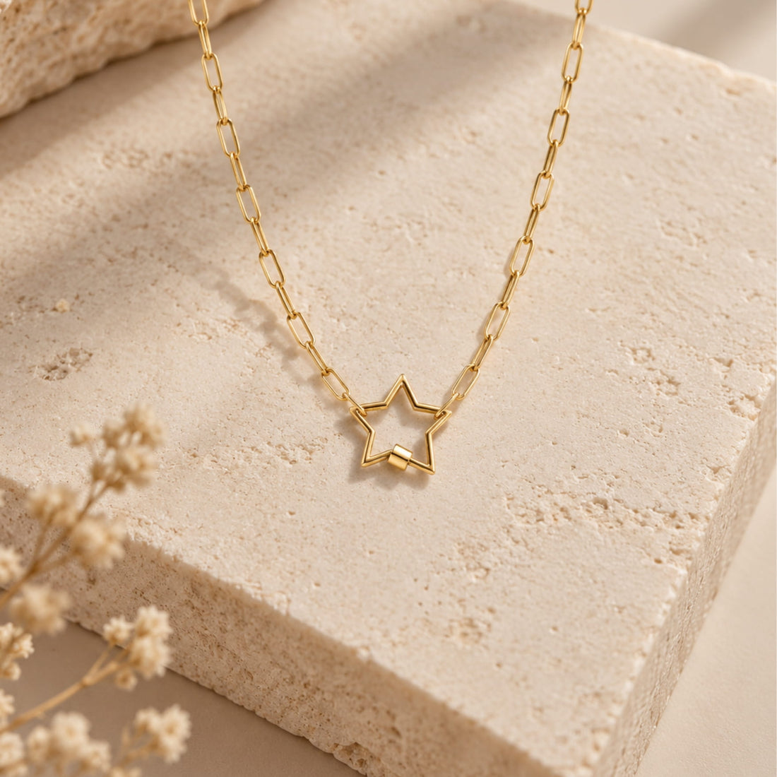 Gold Paperclip Chain Link Necklace - Star