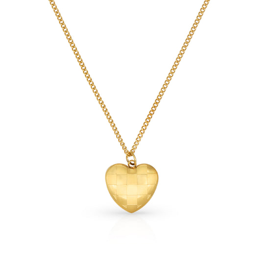 The Checkmate Heart Puff Gold Necklace