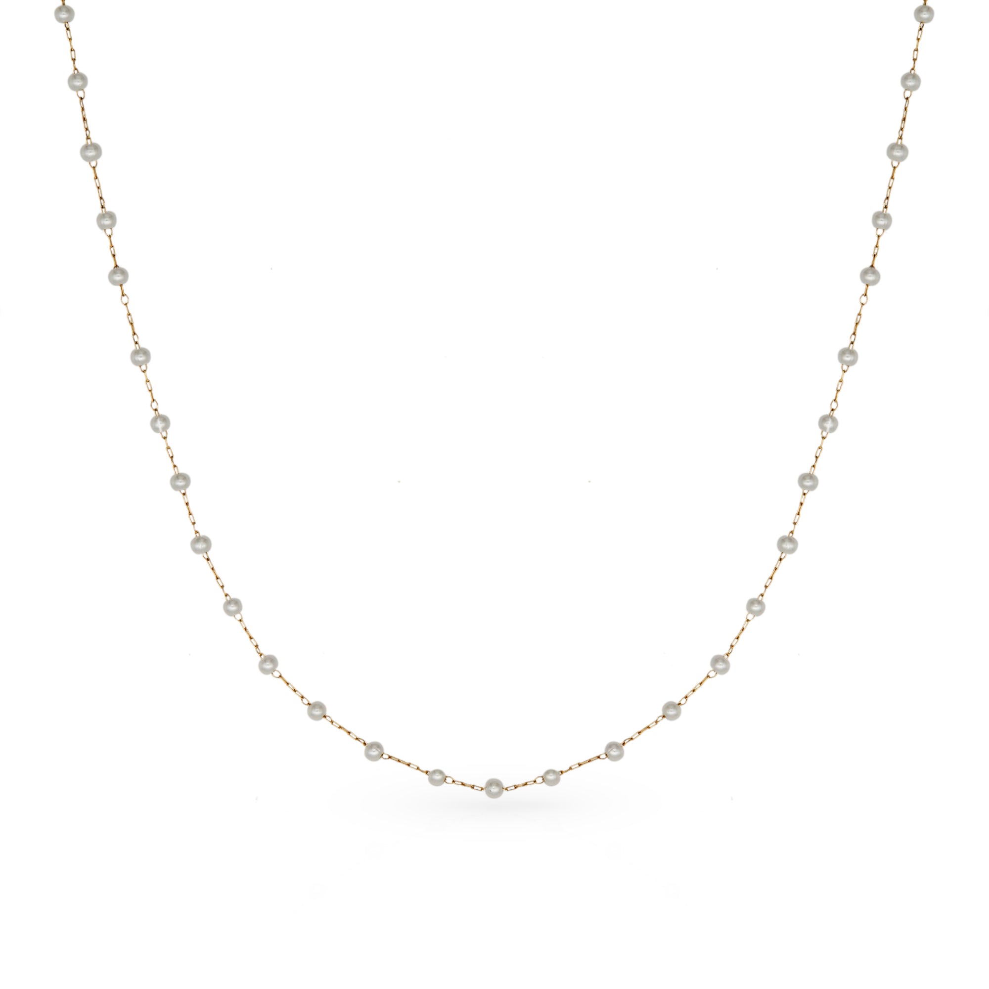 Dainty Pearl Long GG Gold Necklace