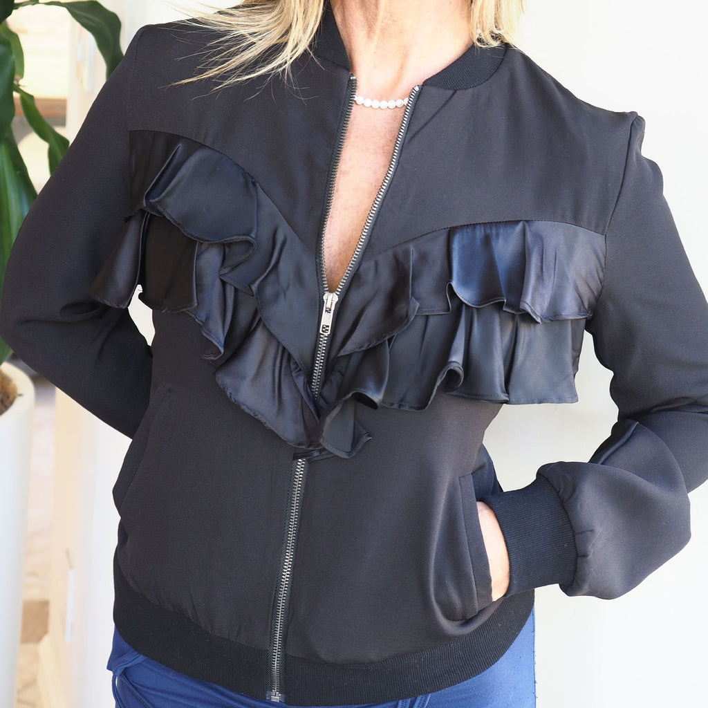 Black Satin Ruffle Jacket Love You More Designs