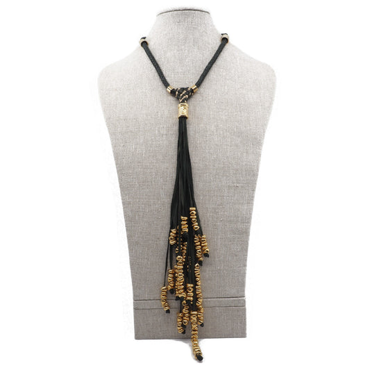 The Victoria Tie Necklace in Dark Green & Gold