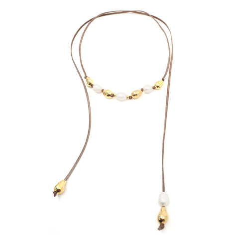 The Victoria Necklace in Gold, Pearl & Leather