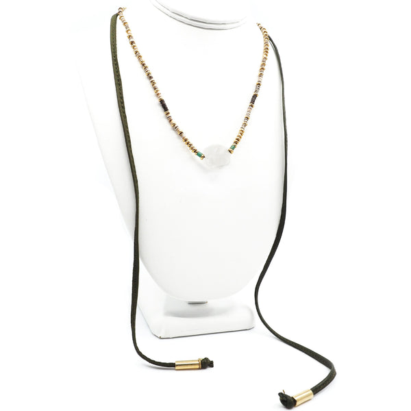 The Victoria Necklace in Crystal & Green Leather
