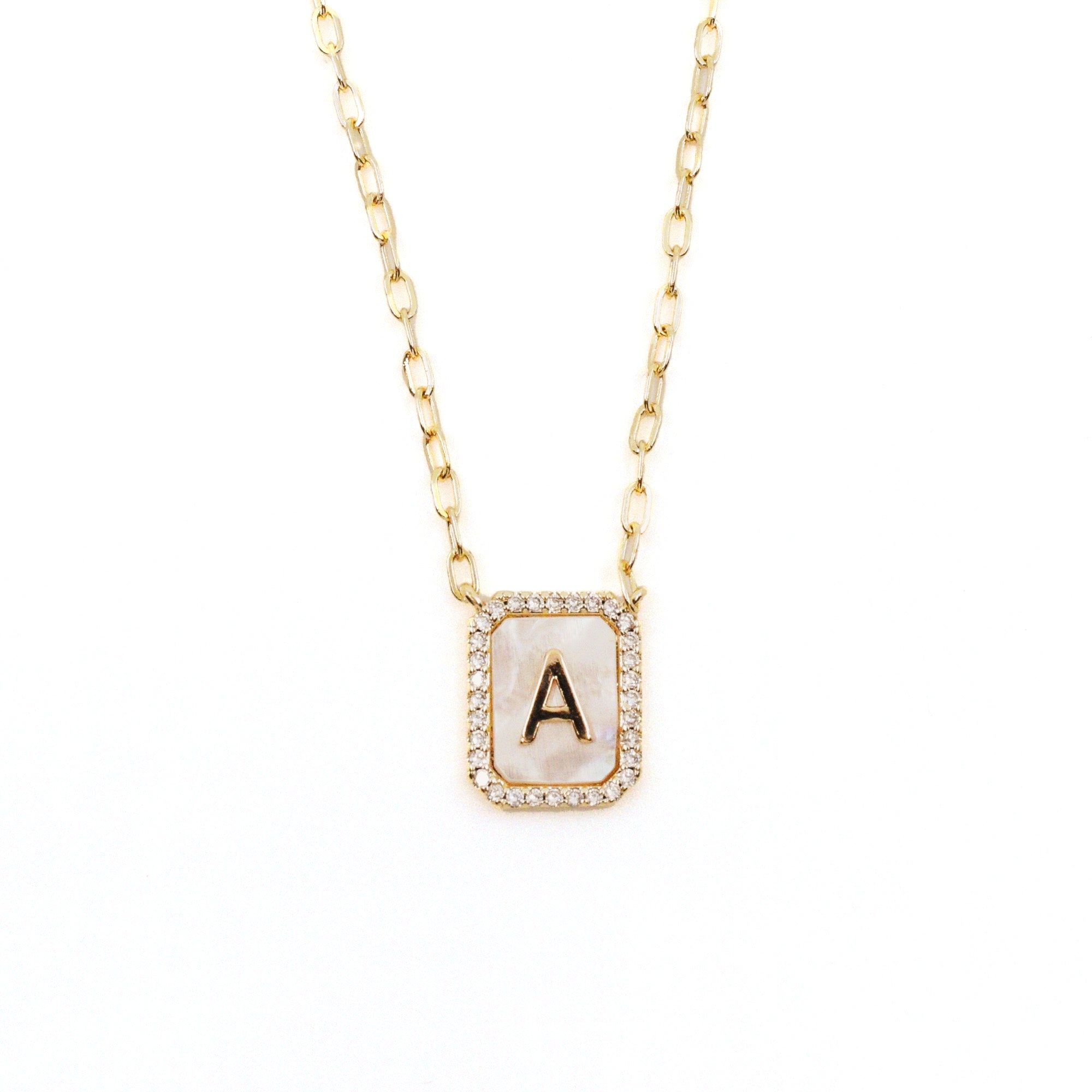 Alphabet Letter Necklace - Mother of Pearl & Crystals Small Tag