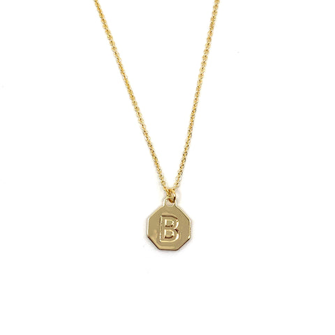 Alphabet Letter Necklace - Gold Octagon