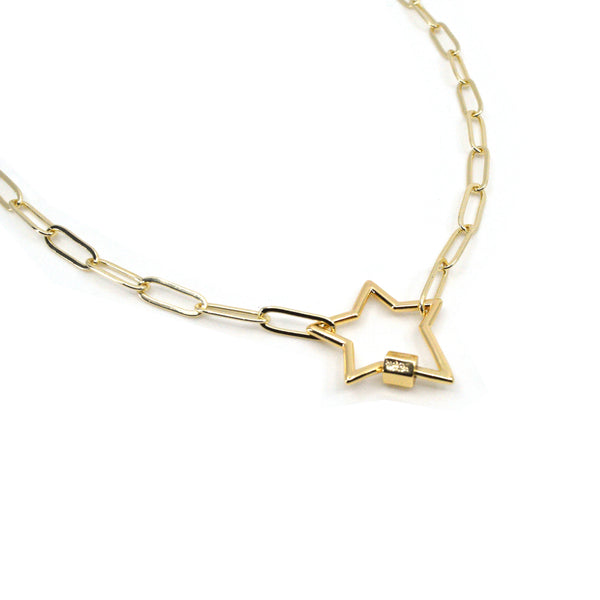 Gold Paperclip Chain Link Necklace - Star