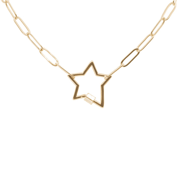 Gold Paperclip Chain Link Necklace - Star