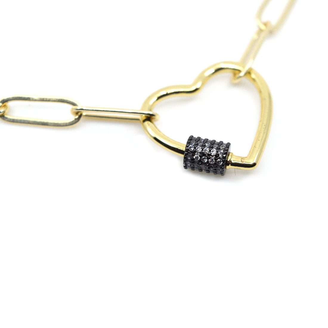 Gold Paperclip Chain Link Necklace - Heart
