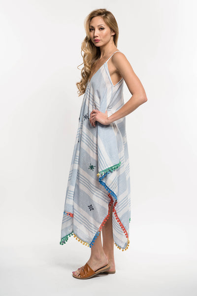 Yarn-Dye Sleeveless Plunge Scarf Maxi Dress