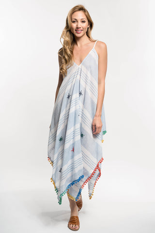Yarn-Dye Sleeveless Plunge Scarf Maxi Dress