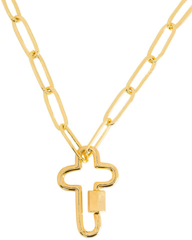 Gold Paperclip Chain Link Necklace - Cross