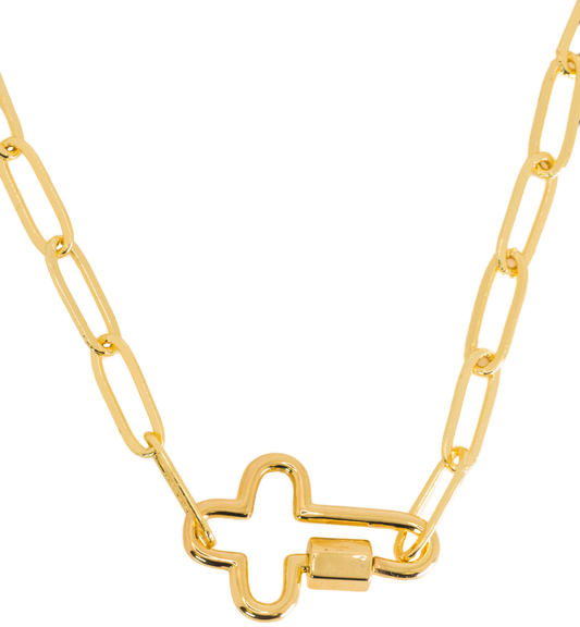 Gold Paperclip Chain Link Necklace - Cross