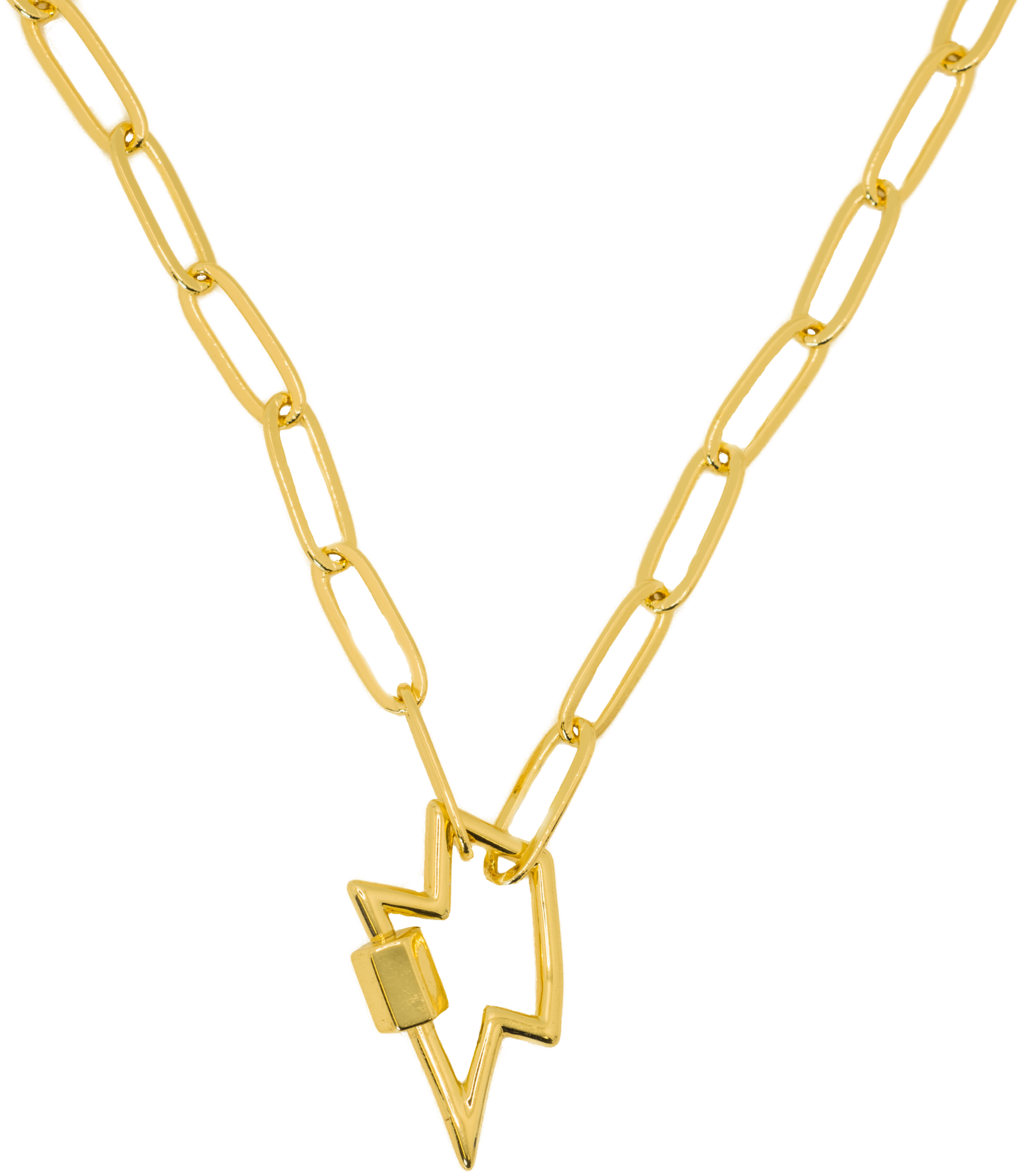 Gold Paperclip Chain Link Necklace - Lightning