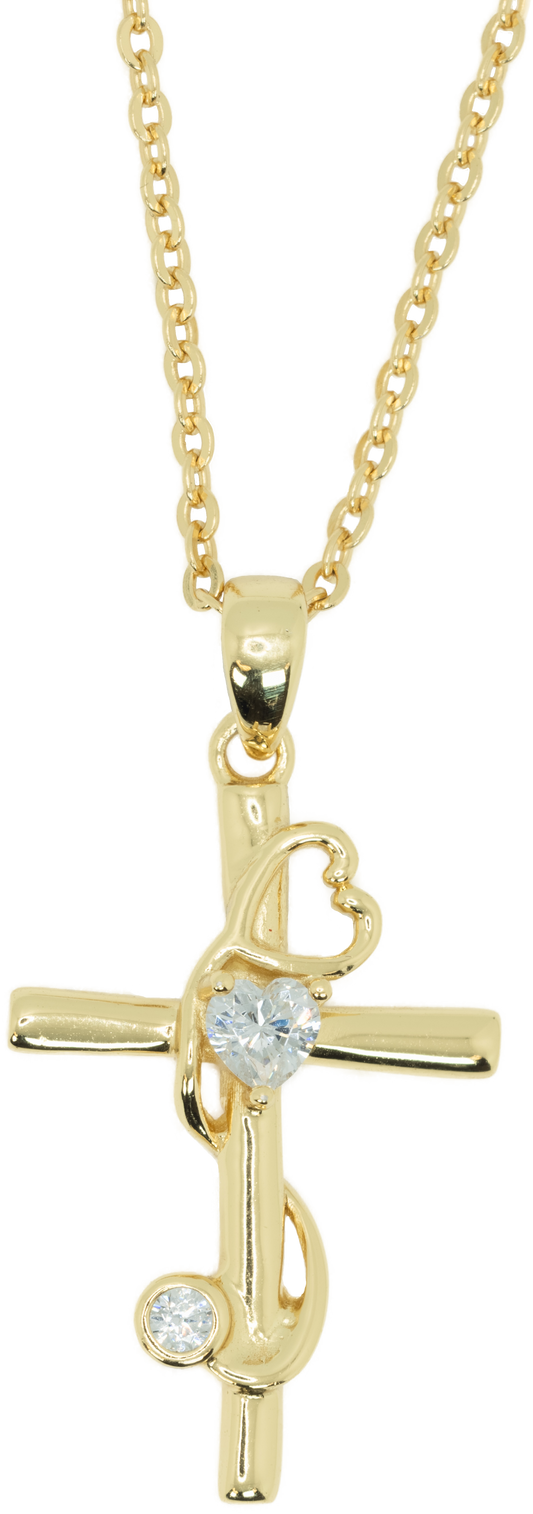 Cross with Heart and Rhinestone