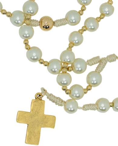 Rosary with Pearls and Gold Beads