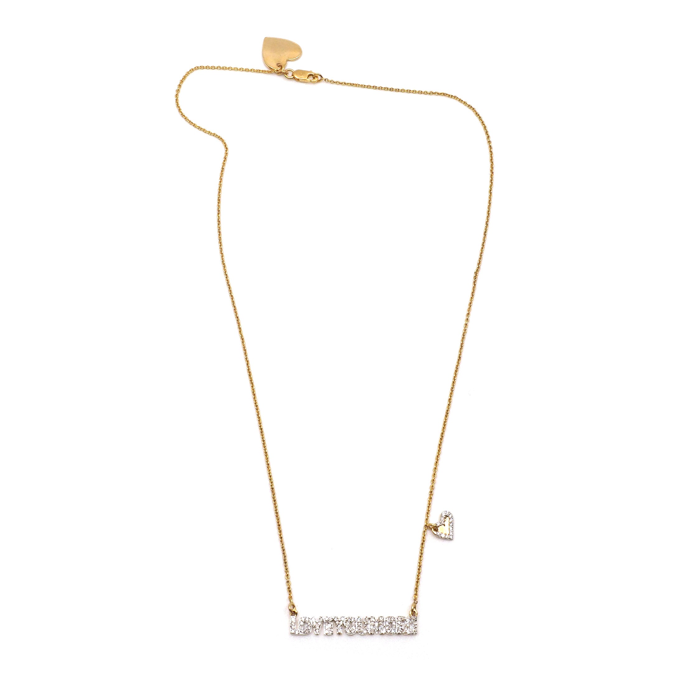 Love You More Bar Necklace in White Diamond & 14K Gold