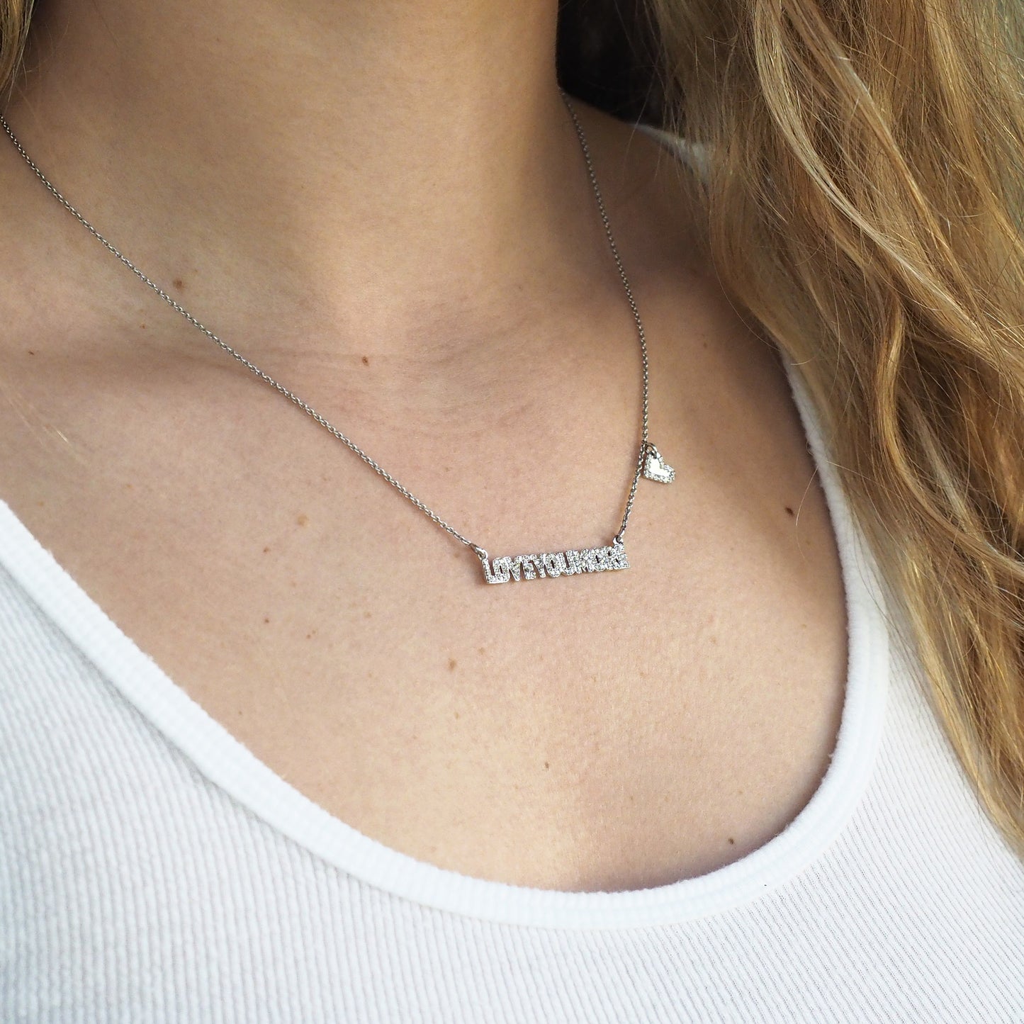 The Love You More Bar Necklace in White Diamond & 14K White Gold
