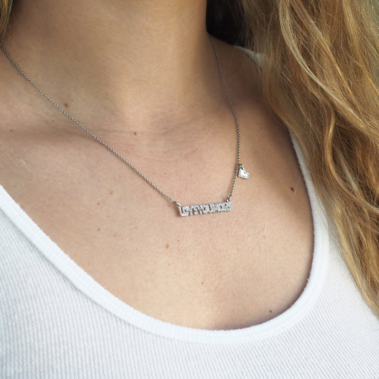 The Love You More Bar Necklace in White Diamond & 14K White Gold