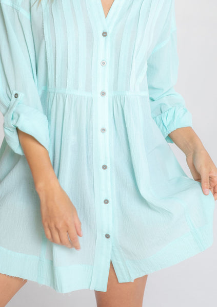 Long Sleeve Oversized Button Down Tunic in Mint