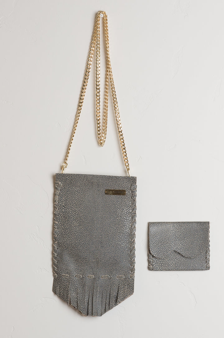 Crossbody Coachella Leather Bag in Grey