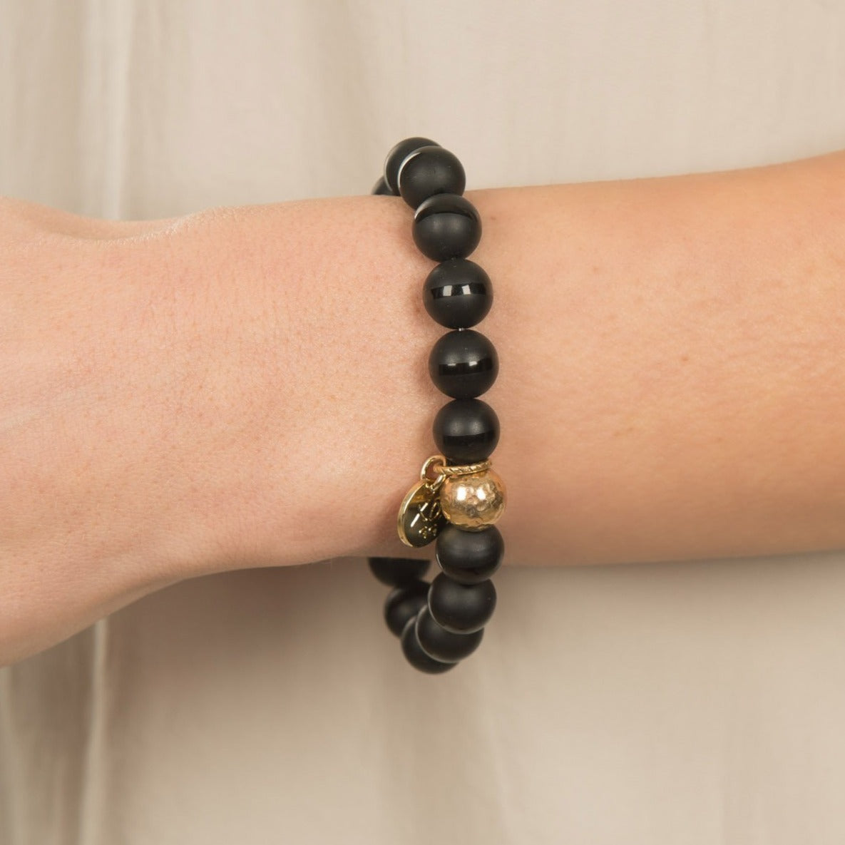 The Luna Bracelet in Black Onyx with Cross
