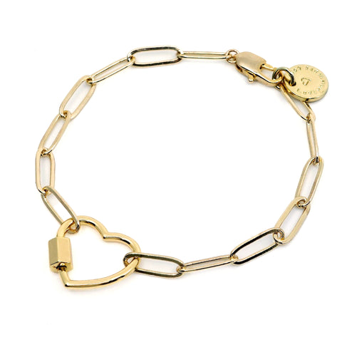 Gold Paperclip Chain Link Bracelet - Heart