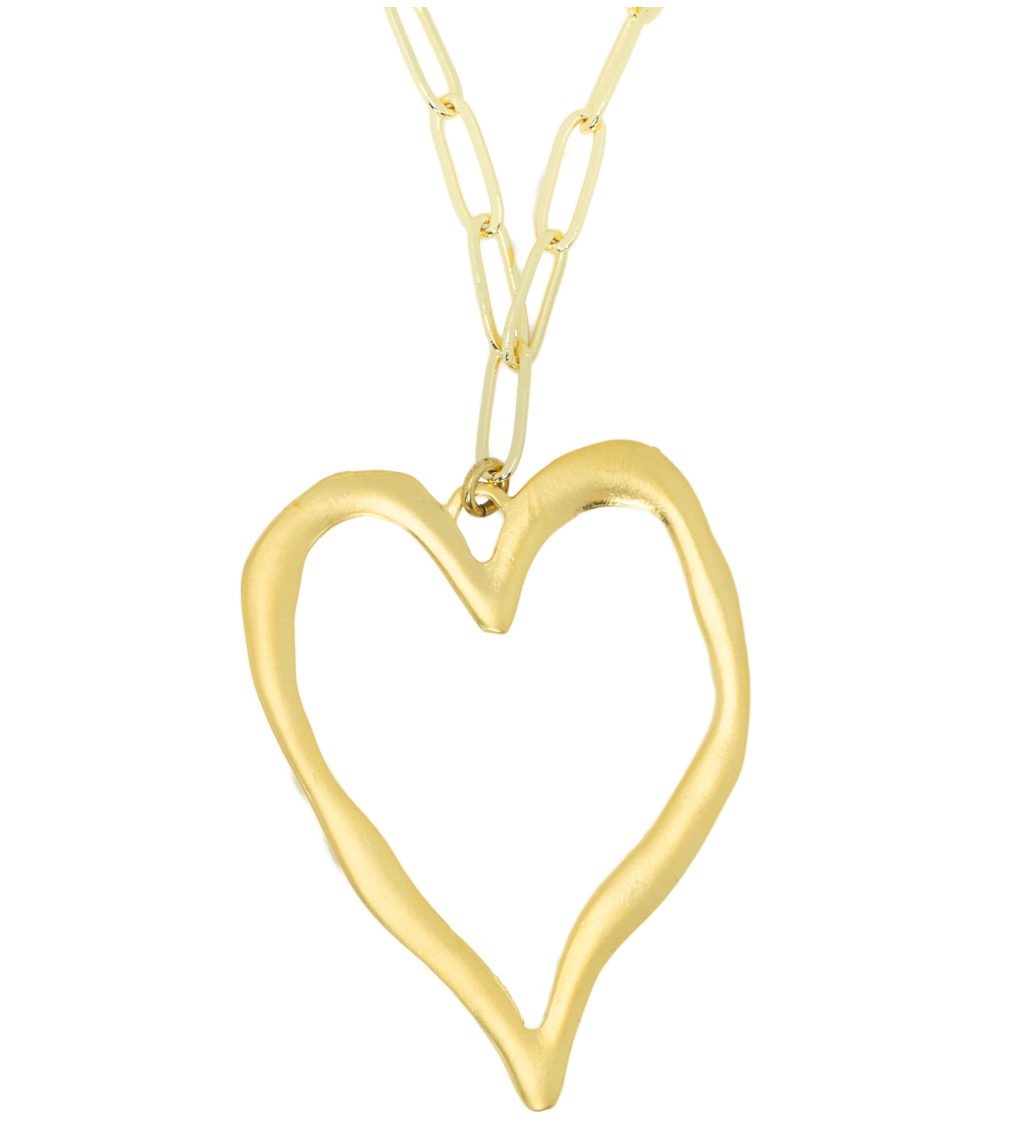 Large Gold Paperclip Matte Heart Necklace