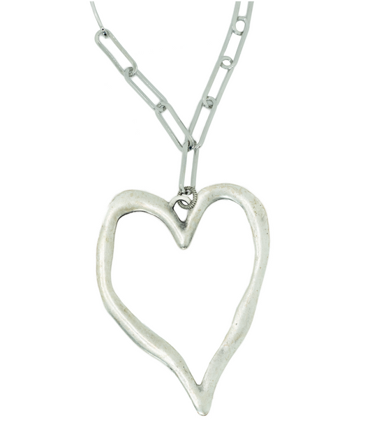 The Large Silver Paperclip Matte Heart Necklace