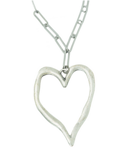 The Large Silver Paperclip Matte Heart Necklace