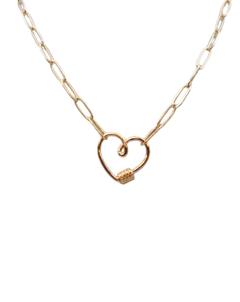 Gold Paperclip Chain Link Necklace - Heart