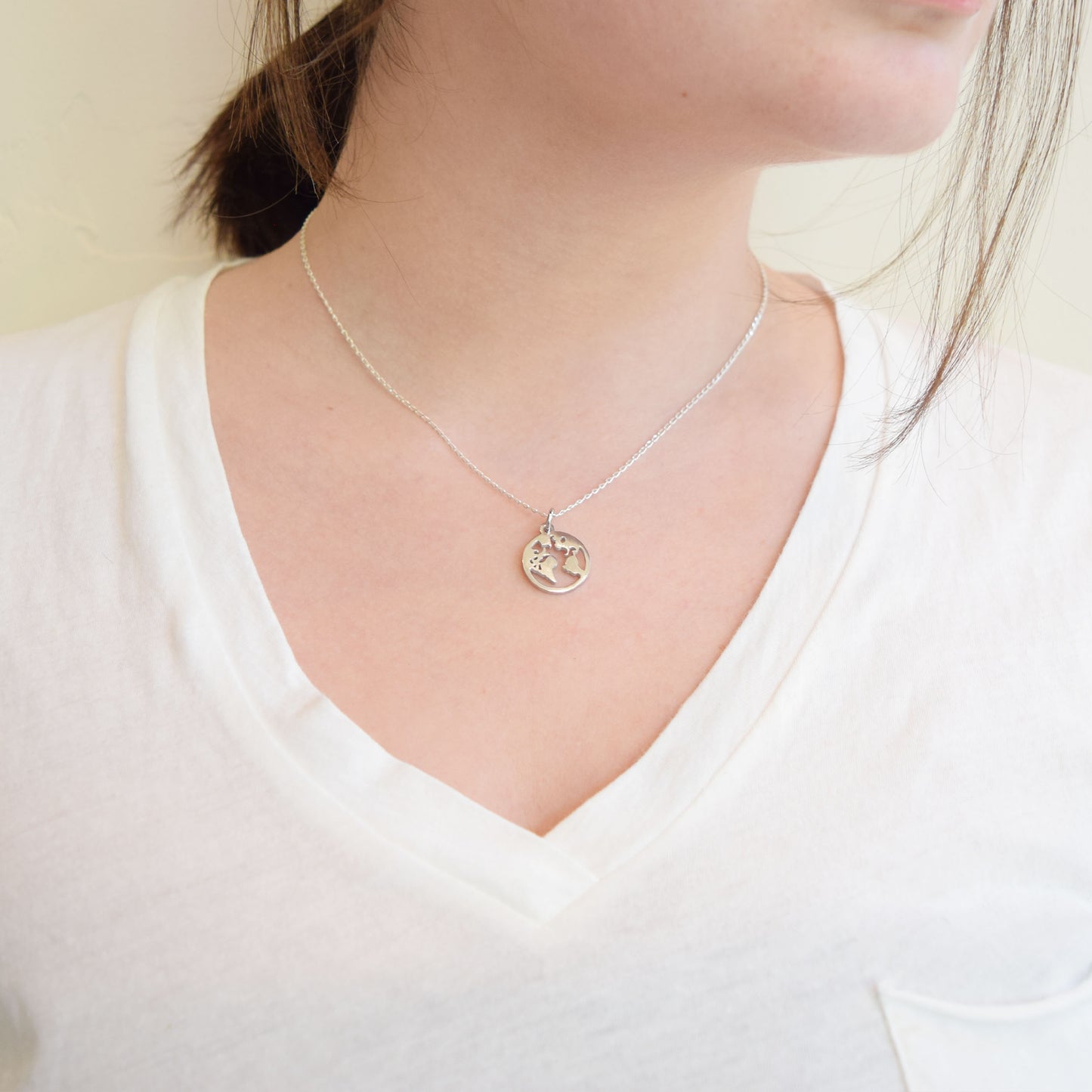 Love You More World Necklace in Silver